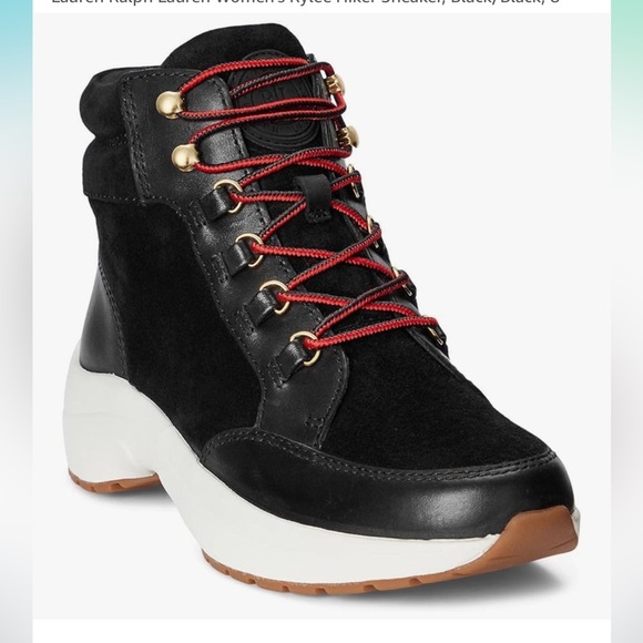 Lauren Ralph Lauren Black Leather Suede Water Resistant Rylee Hiker Sneaker New - Picture 9 of 13